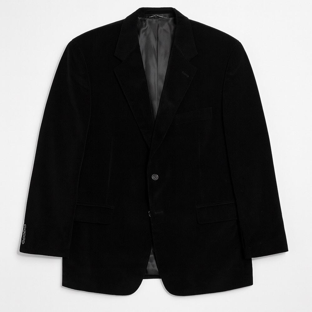 Alan Flusser 44R Black Cotton Corduroy Blazer Jacket Sport Coat 2 Button